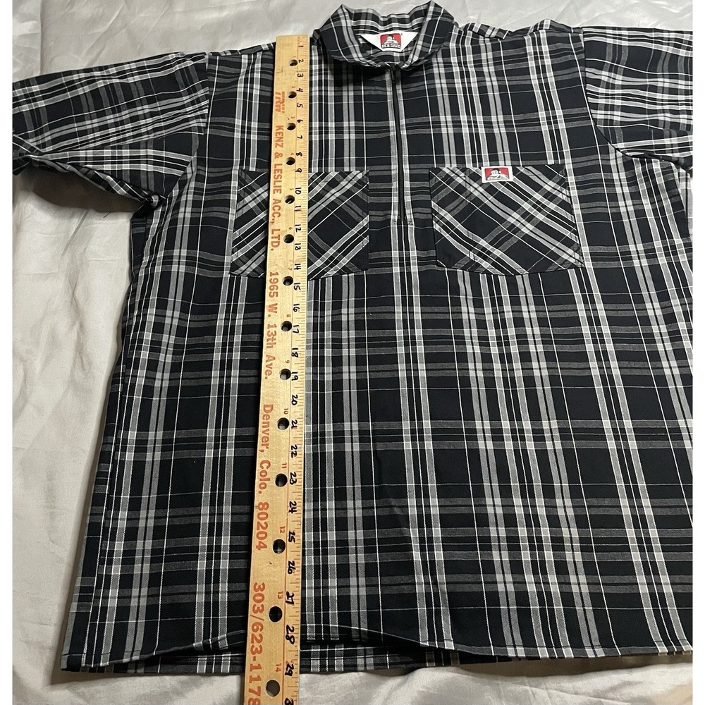 Ben Davis Shirt Mens Large Black Plaid Half 1/4 Zip Short Sleeve Casual Workwear - Picture 2 of 8